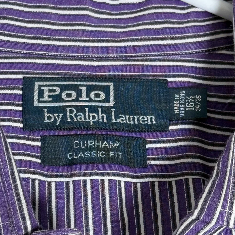 Polo Ralph Lauren Shirt Men 16.5  34/35 Curham Classic Fit Purple Stripe Dress